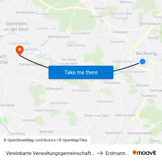 Vereinbarte Verwaltungsgemeinschaft Der Stadt Backnang to Erdmannhausen map