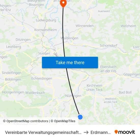 Vereinbarte Verwaltungsgemeinschaft Der Stadt Neuffen to Erdmannhausen map