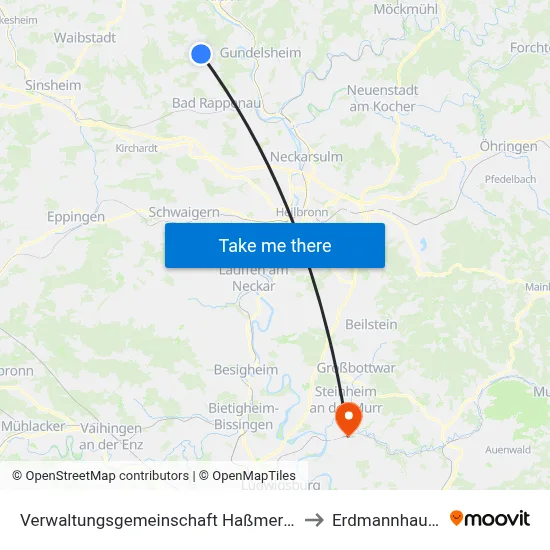 Verwaltungsgemeinschaft Haßmersheim to Erdmannhausen map