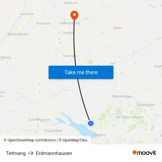 Tettnang to Erdmannhausen map