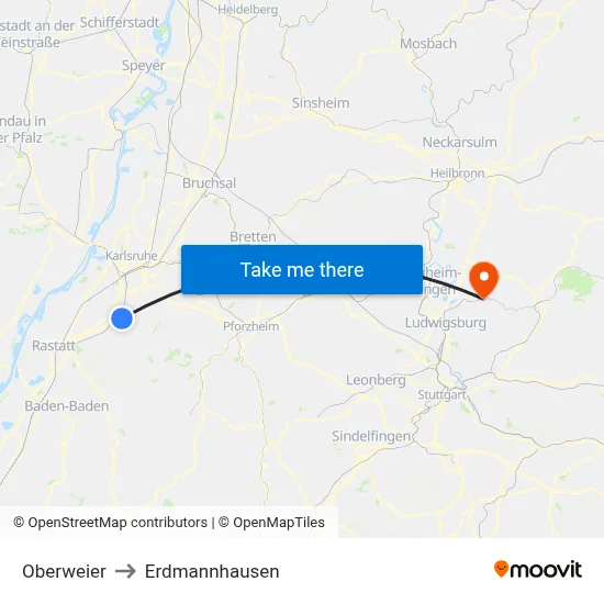 Oberweier to Erdmannhausen map