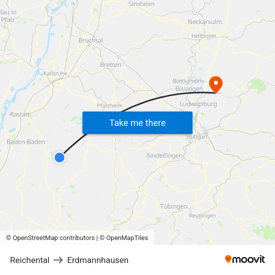 Reichental to Erdmannhausen map