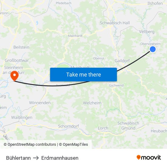 Bühlertann to Erdmannhausen map