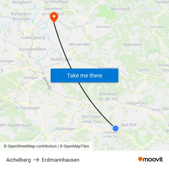 Aichelberg to Erdmannhausen map