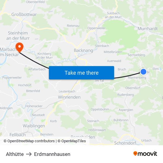 Althütte to Erdmannhausen map