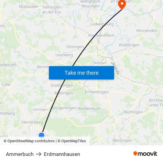 Ammerbuch to Erdmannhausen map