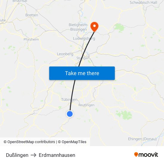 Dußlingen to Erdmannhausen map