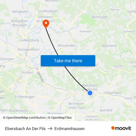 Ebersbach An Der Fils to Erdmannhausen map