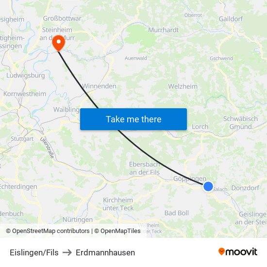 Eislingen/Fils to Erdmannhausen map