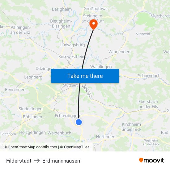 Filderstadt to Erdmannhausen map