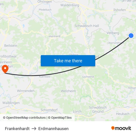 Frankenhardt to Erdmannhausen map