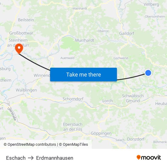Eschach to Erdmannhausen map
