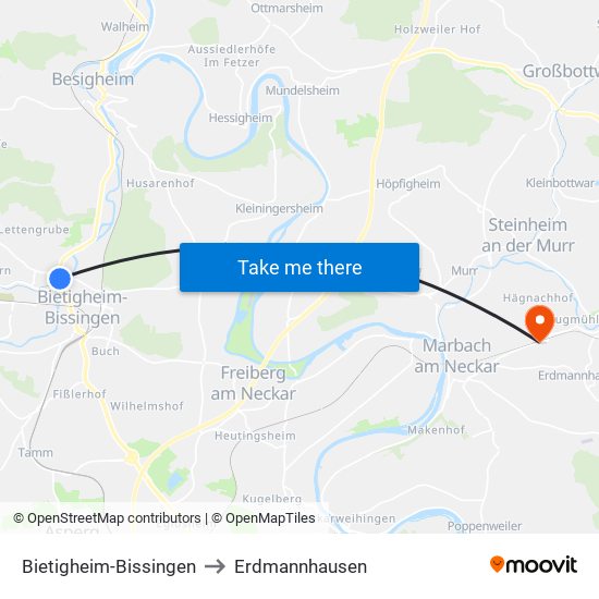 Bietigheim-Bissingen to Erdmannhausen map