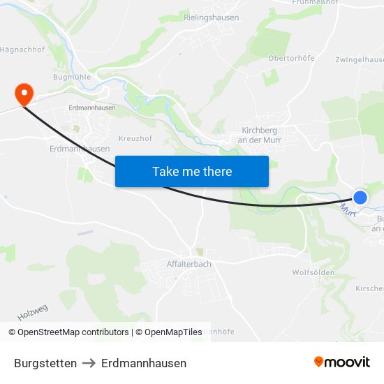 Burgstetten to Erdmannhausen map