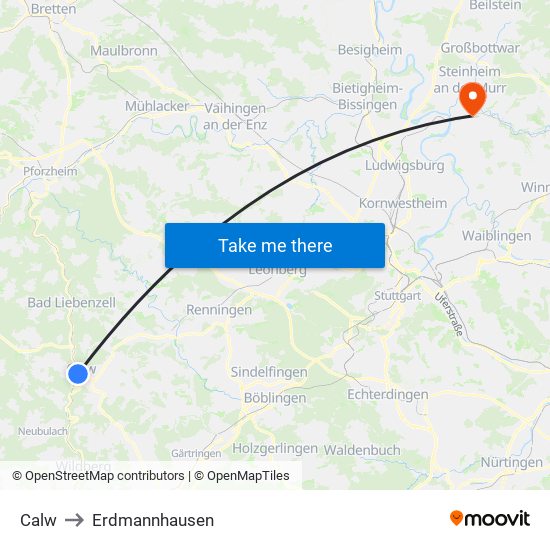 Calw to Erdmannhausen map