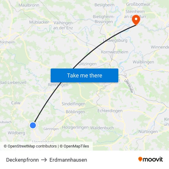 Deckenpfronn to Erdmannhausen map