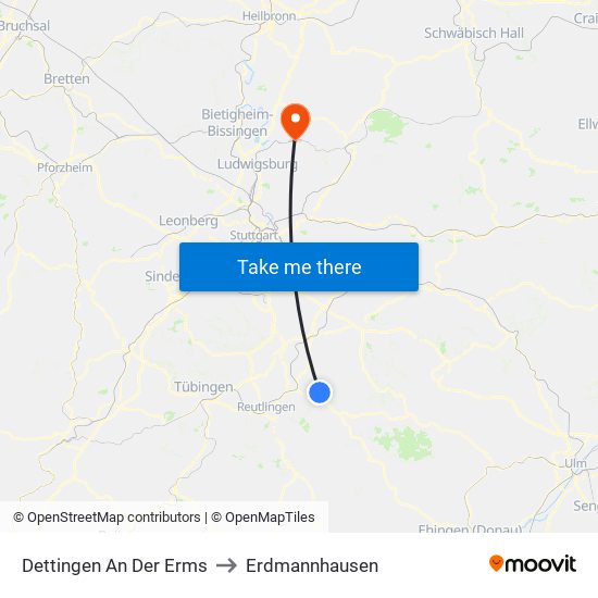 Dettingen An Der Erms to Erdmannhausen map