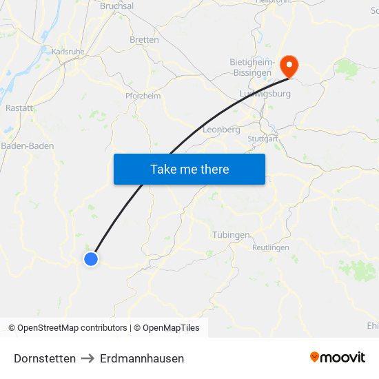 Dornstetten to Erdmannhausen map