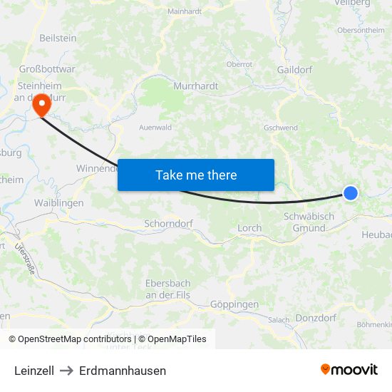 Leinzell to Erdmannhausen map
