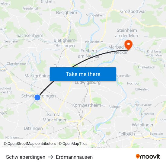 Schwieberdingen to Erdmannhausen map