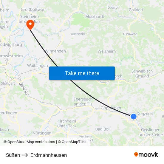 Süßen to Erdmannhausen map