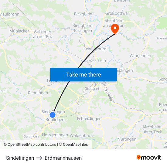 Sindelfingen to Erdmannhausen map