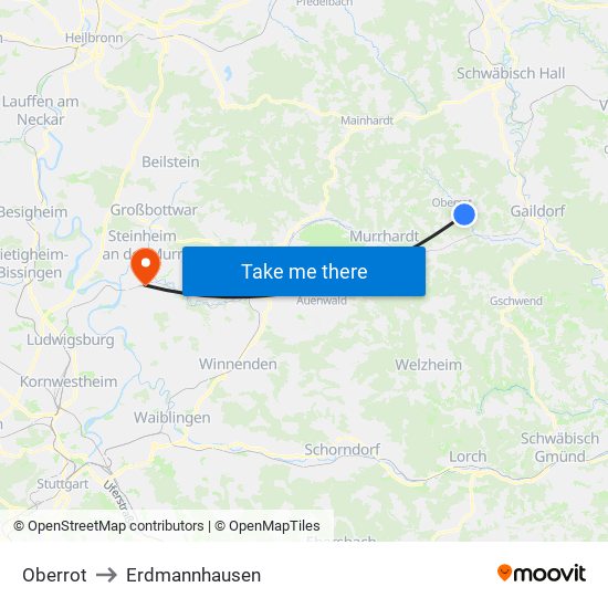 Oberrot to Erdmannhausen map