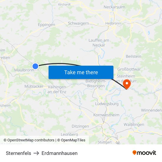 Sternenfels to Erdmannhausen map