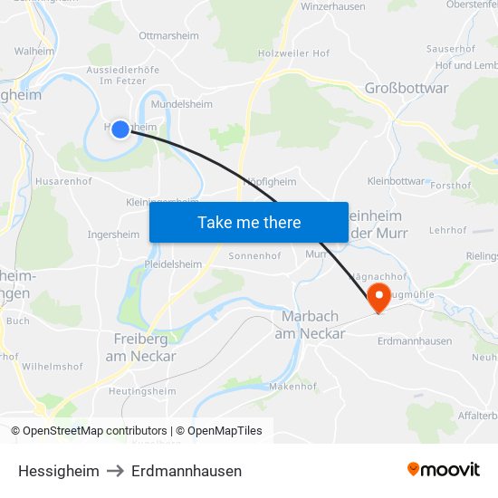 Hessigheim to Erdmannhausen map