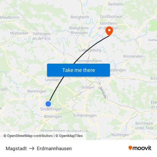 Magstadt to Erdmannhausen map