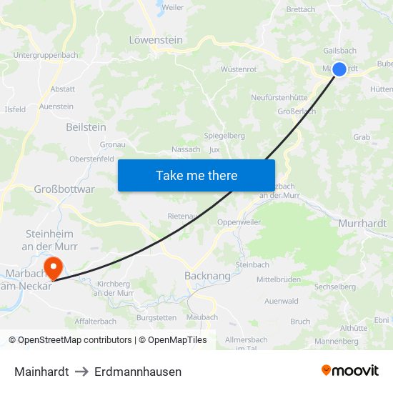 Mainhardt to Erdmannhausen map