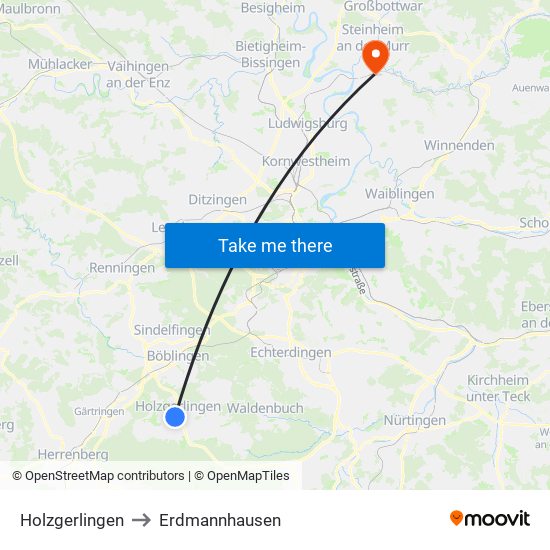 Holzgerlingen to Erdmannhausen map