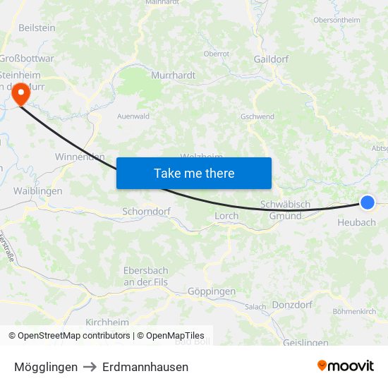 Mögglingen to Erdmannhausen map