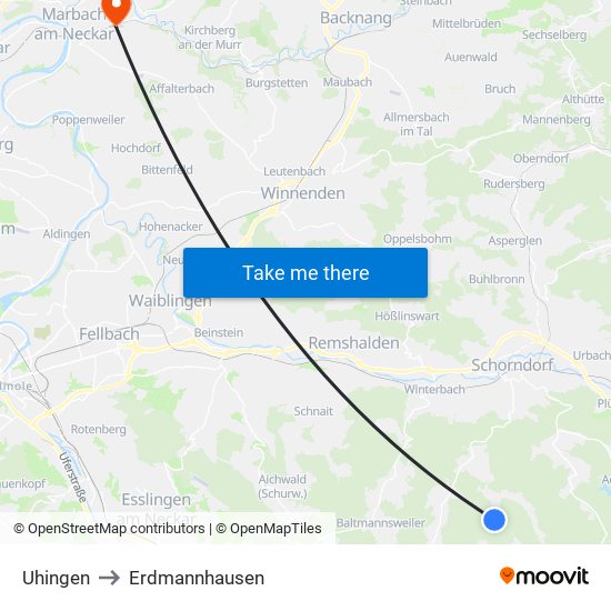 Uhingen to Erdmannhausen map