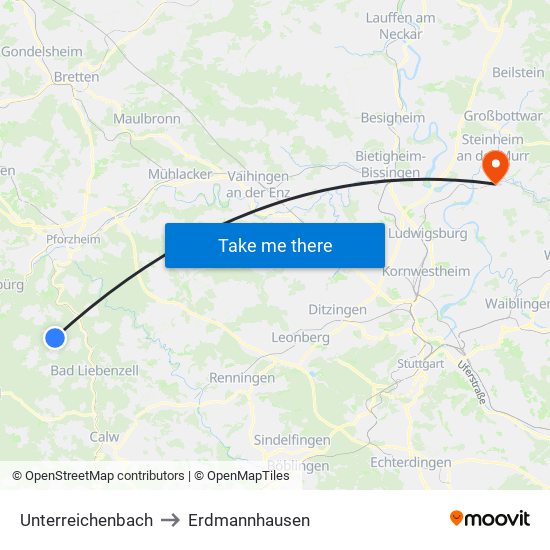 Unterreichenbach to Erdmannhausen map