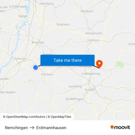 Remchingen to Erdmannhausen map