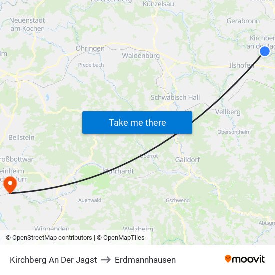 Kirchberg An Der Jagst to Erdmannhausen map