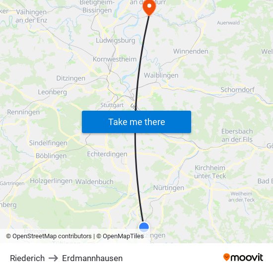 Riederich to Erdmannhausen map