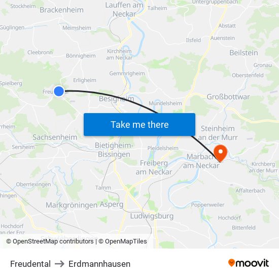 Freudental to Erdmannhausen map