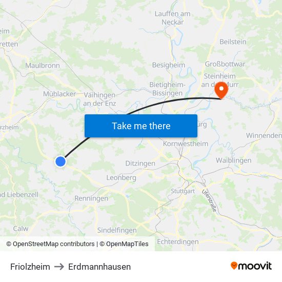 Friolzheim to Erdmannhausen map