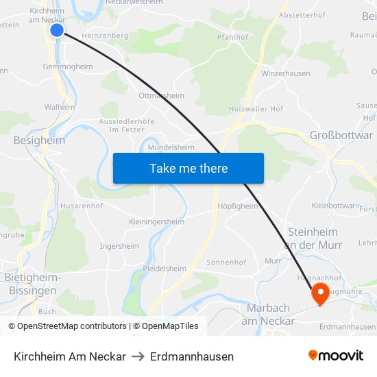 Kirchheim Am Neckar to Erdmannhausen map