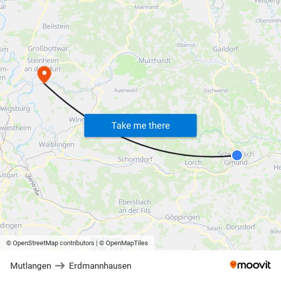 Mutlangen to Erdmannhausen map