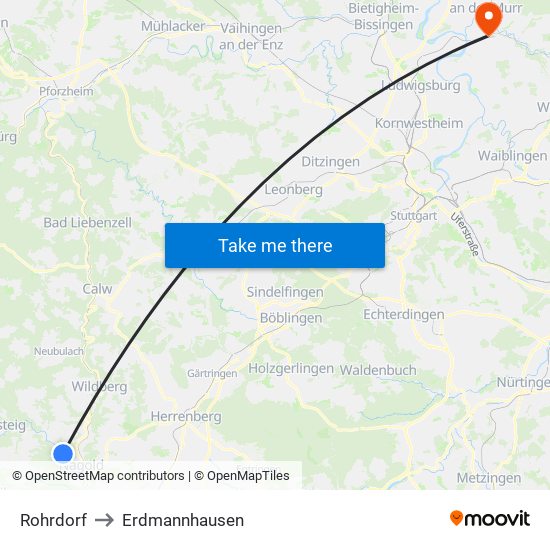 Rohrdorf to Erdmannhausen map