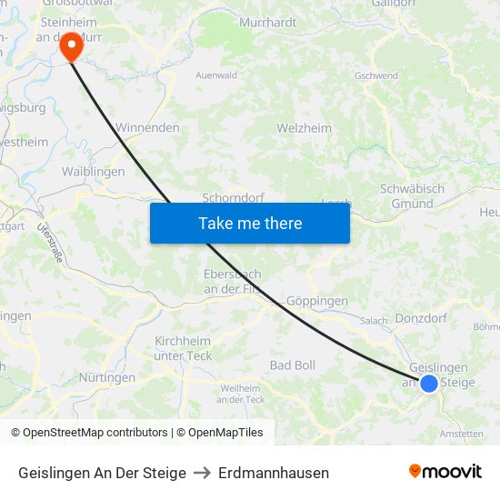 Geislingen An Der Steige to Erdmannhausen map