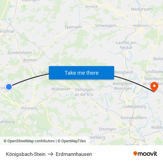 Königsbach-Stein to Erdmannhausen map