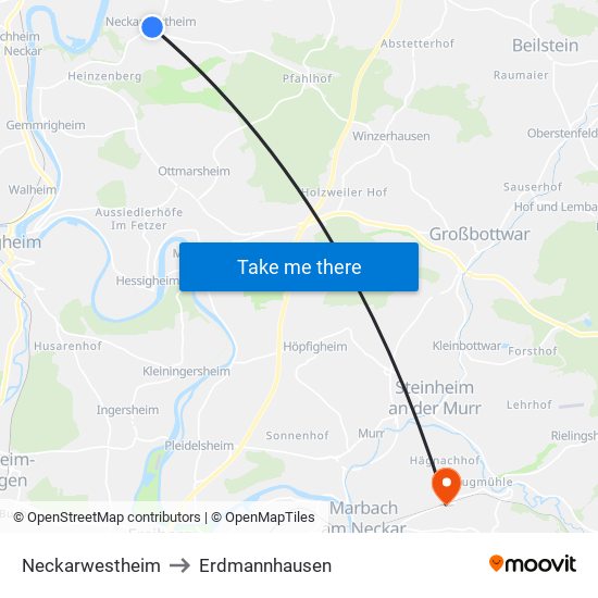 Neckarwestheim to Erdmannhausen map