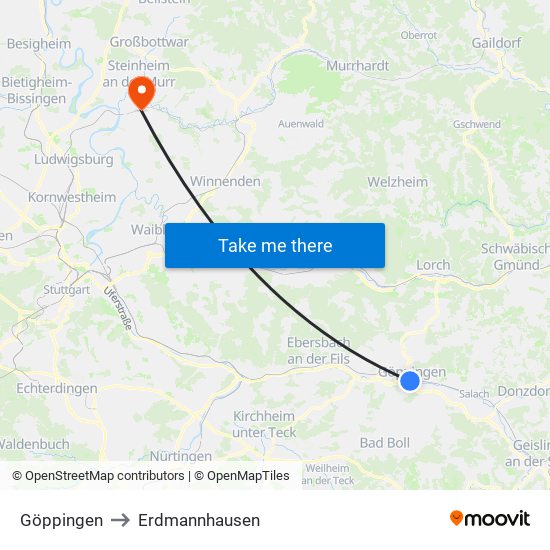 Göppingen to Erdmannhausen map
