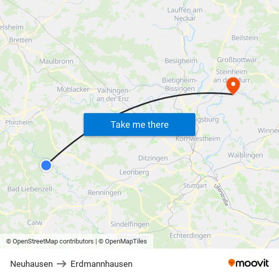 Neuhausen to Erdmannhausen map