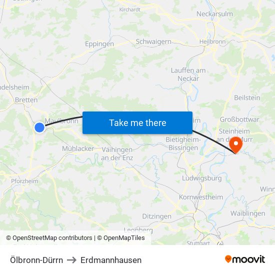 Ölbronn-Dürrn to Erdmannhausen map