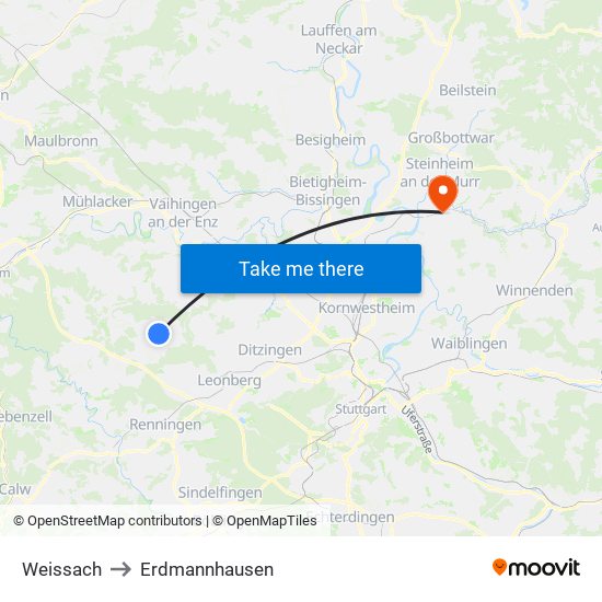 Weissach to Erdmannhausen map